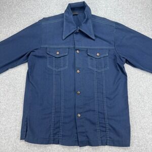 Vintage Western Wear Shirt Jacket Mens L Blue Contrast‎ Stitch Cowboy Workwear
